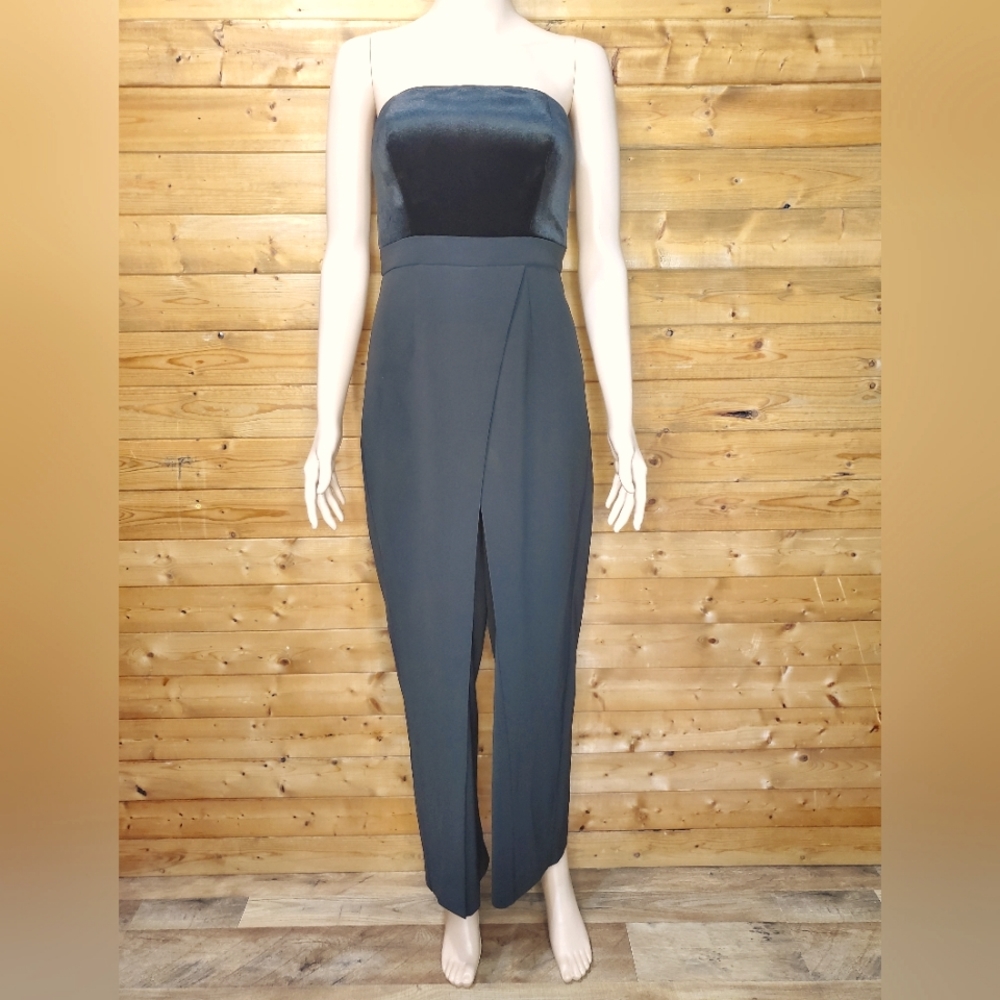 ❤️ WHITE HOUSE BLACK MARKET Strapless Jumpsuit pants suit velvet zipper …